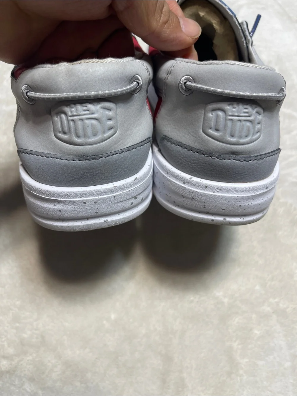 Hey Dude Men's Gray Boat Shoes with Red Accent Size 9